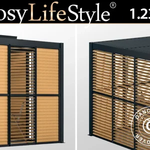 Lamellenwand für bioklimatischen Pergola Pavillon San Pablo, 1,23x2,175m, Holzfinish/Schwarz