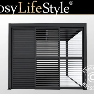 Lamellen-Schiebetür-Set für Pergola-Pavillon San Pablo 3m, 0,92x2,18m, Schwarz