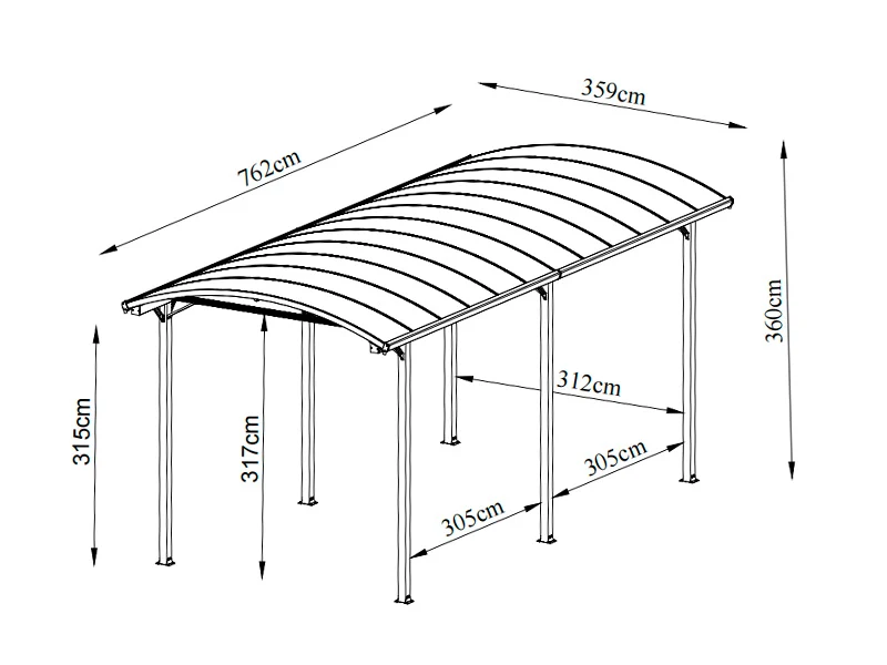 Carport XL Boston, 3,59x7,62x3,6m, Grau - Image 6