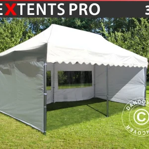 Faltzelt FleXtents PRO "Wave" 3x6m Weiß, mit 6 Seitenwänden