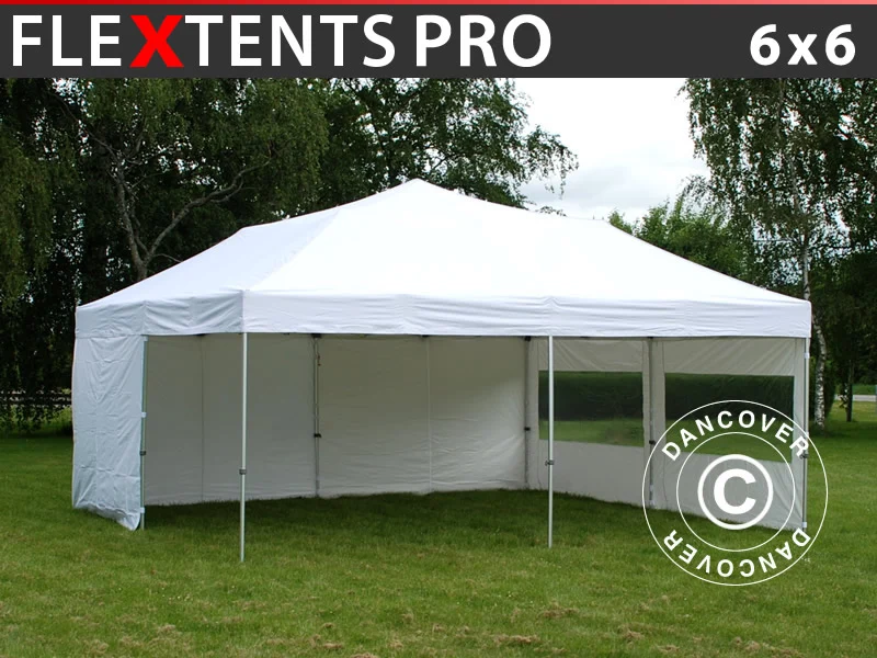 Faltzelt FleXtents PRO 6x6m Weiß, mit 8 Seitenwänden - Image 2