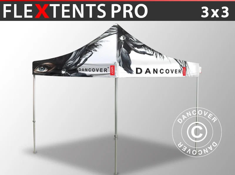 Faltzelt FleXtents PRO mit vollflächigem Digitaldruck, 3x3m