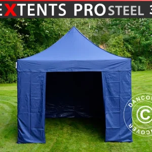Faltzelt FleXtents PRO Steel 3x3m Dunkeblau, mit 4 Seitenwänden