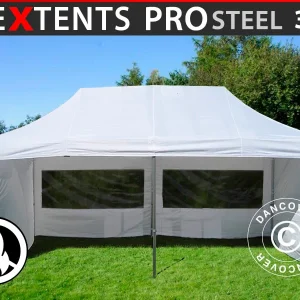 Faltzelt FleXtents PRO Steel 3x6m Weiß, Flammenhemmend, mit 6 Seitenwänden