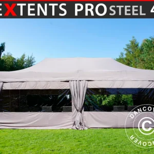 Faltzelt FleXtents PRO Steel 4x8m Latte, mit 6 Seitenwänden & Gardinen