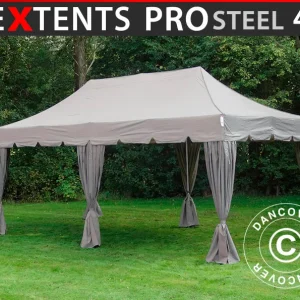 Faltzelt FleXtents PRO Steel "Peaked" 4x8m Latte, mit 6 Gardinen