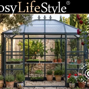 Orangerie Polycarbonat m/Basis, 6,1m2, 2,84x2,15x2,43m, Schwarz