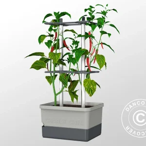Pflanzgefäß, CHARLY CHILI, mit Rankhilfe und Wassertank, Hellgrau