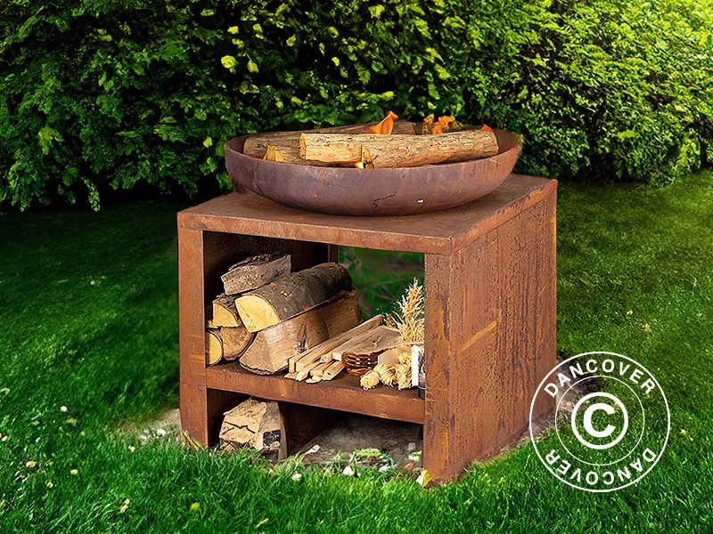 Feuerschale mit Holzlager, 60,9x60,9x62cm, Patiniert - Image 2