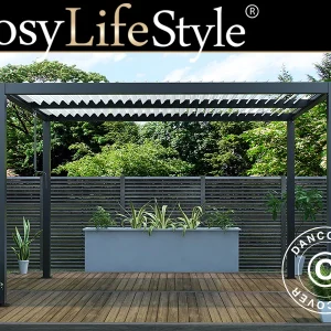 Bioklimatische Pergola pavillon San Pablo Alu+, 3x4m, Schwarz/Weiß