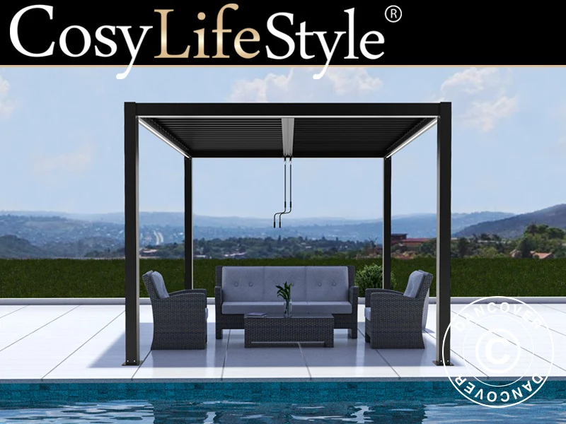 Bioklimatische Pergola pavillon San Pablo Alu+, 3x3m, Schwarz - Image 2