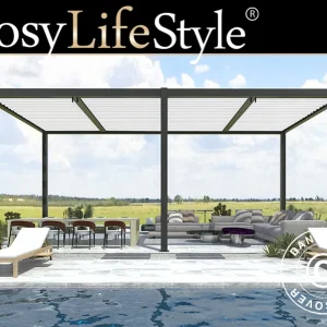 Bioklimatische Pergola pavillon San Pablo Alu+, 4x5,8m, Schwarz/Weiß