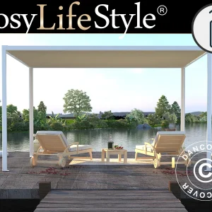 Pergola Pavillon San Fernando, 4x3m, Weiß/Beige