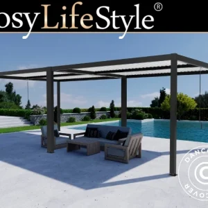 Bioklimatische Pergola Pavillon San Pablo Alu+, 4x4m, Schwarz/Weiß, 2 Stk.