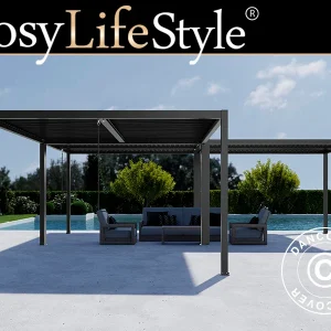 Bioklimatischer pergola pavillon San Pablo Alu+, 4x4m, Schwarz, 3 Stk.