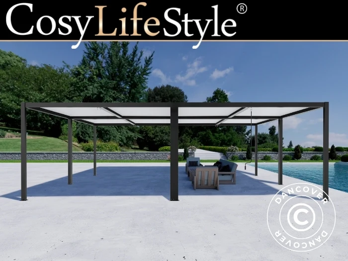 Bioklimatischer pergola pavillon San Pablo Alu+, 3x4m, Schwarz/Weiß, 4 Stk.