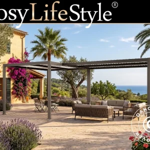 Bioklimatische Pergola Pavillon San Pablo Alu+, 3x4m, L-förmig, Schwarz/Weiß, 2 Stk.