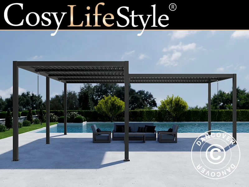 Bioklimatische Pergola Pavillon San Pablo Alu+, 3x4m, 3x5,8m, Schwarz, 2 Stk.