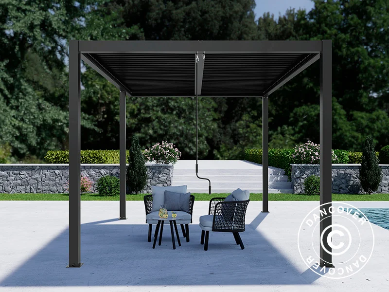 Bioklimatischer pergola pavillon San Pablo Alu+, Open Side, 3x3m, Schwarz - Image 5