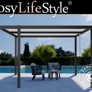 Bioklimatischer pergola pavillon San Pablo Alu+, Open Side, 3x3m, Schwarz/Weiß