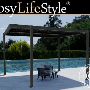 Bioklimatischer pergola pavillon San Pablo Alu+, Open Side, 3x4m, Schwarz