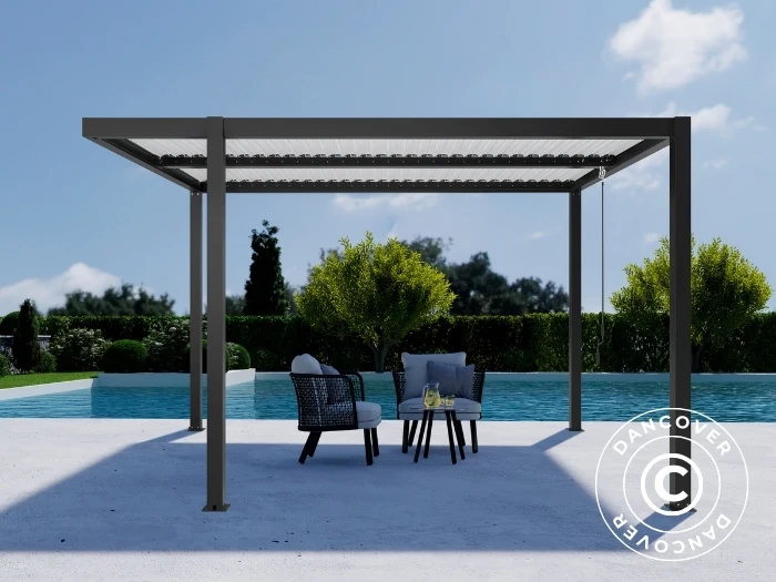 Bioklimatischer pergola pavillon San Pablo Alu+, Open Side, 4x4m, Schwarz/Weiß - Image 3