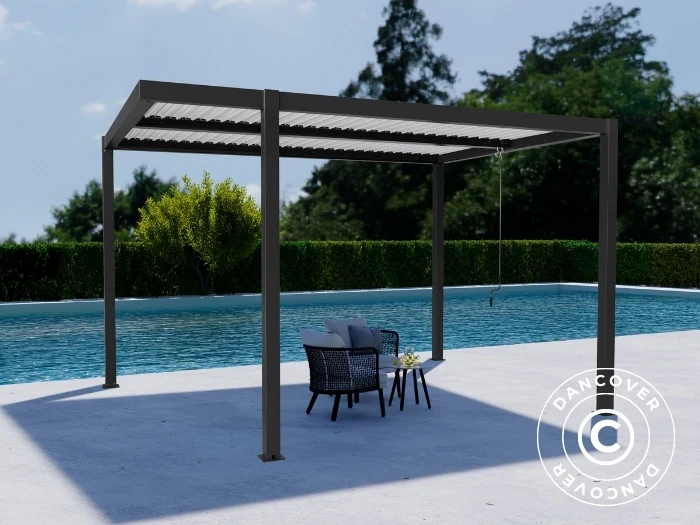 Bioklimatischer pergola pavillon San Pablo Alu+, Open Side, 4x4m, Schwarz/Weiß - Image 4