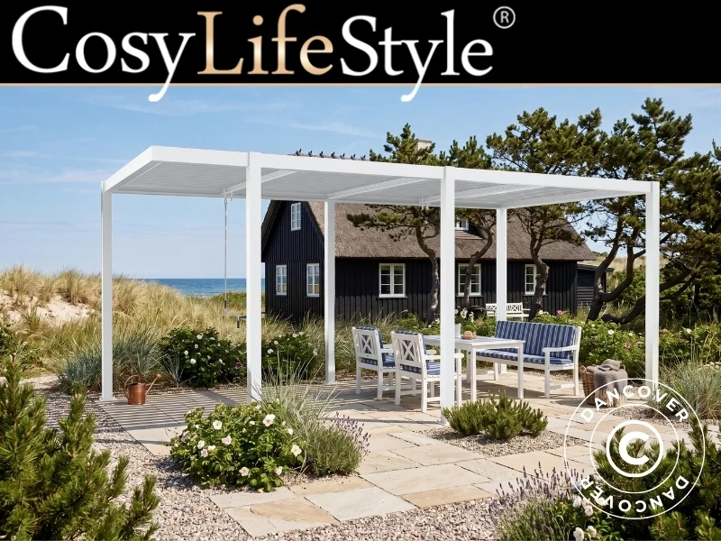 Bioklimatischer pergola pavillon San Pablo Alu+, Open Side, 3x5,8m, Weiß - Image 2
