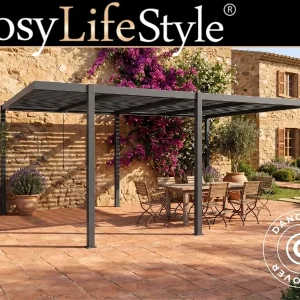 Bioklimatischer pergola pavillon San Pablo Alu+, Open Side, 4x5,8m, Schwarz