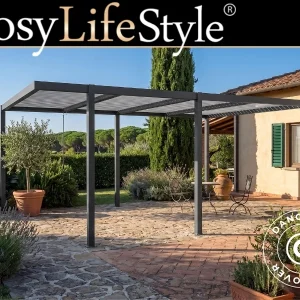 Bioklimatischer pergola pavillon San Pablo Alu+, Open Side, 4x5,8m, Schwarz/Weiß