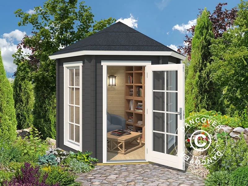 Holzpavillon Lausanne, sechskantig 2,8x2,42x2,89m, 44mm, Dunkelgrau - Image 3