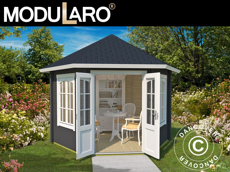 Holzpavillon Provence, sechskantig 3,5x3,03x3,18m, 44mm, Dunkelgrau - Image 2