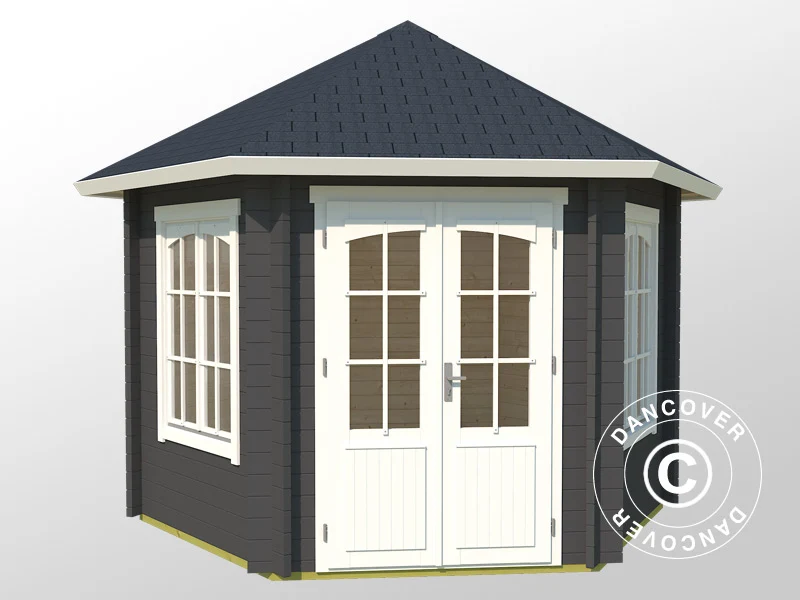 Holzpavillon Provence, sechskantig 3,5x3,03x3,18m, 44mm, Dunkelgrau - Image 3