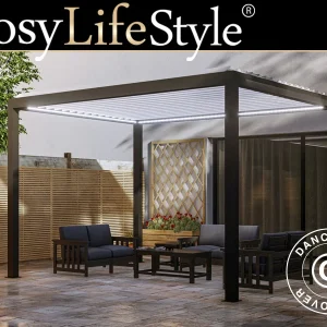 Bioklimatischer Pergola-Pavillon Génova mit LED-Beleuchtung, 4x4m, Anthrazit/Weiß
