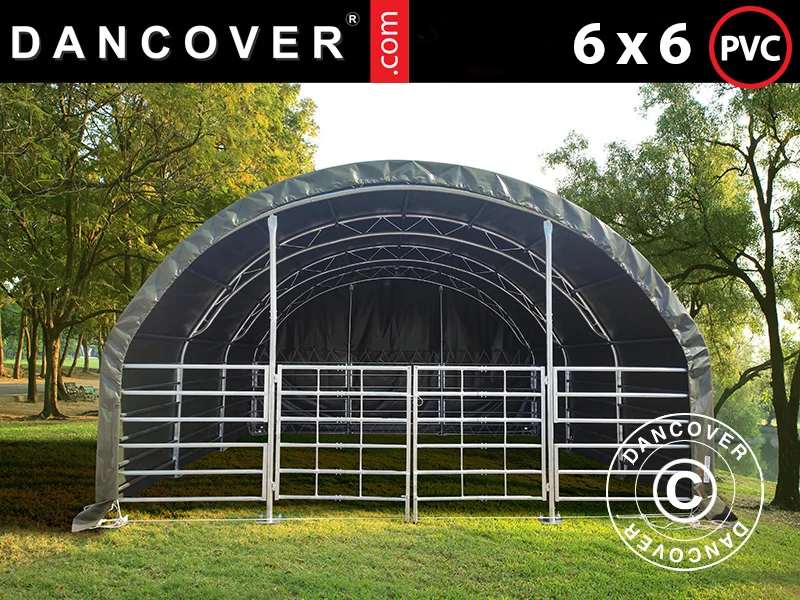 Weidezelt Fachwerkrahmen 6x6x3,7m, PVC, Grün - Image 2