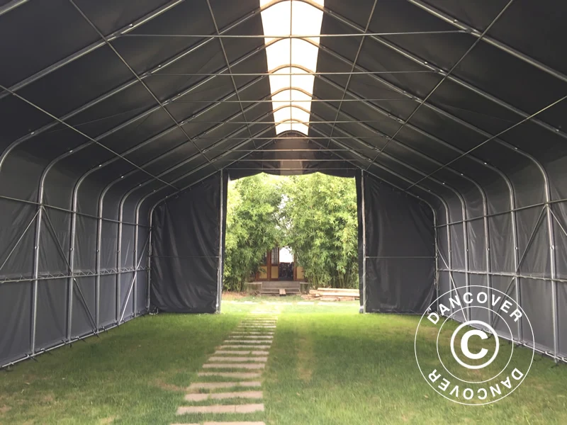 Lagerzelt PRO 8x12x5,2m PVC mit Dachfenster, Grau - Image 3