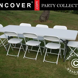 Party-Paket, 1 Klapptisch (240cm) + 8 Klappstühle, Hellgrau/Weiß