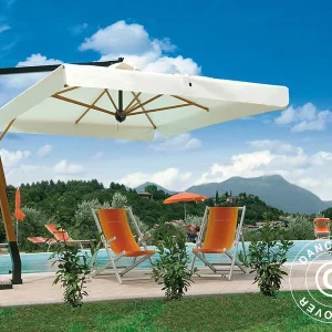 Freiarm-Sonnenschirm Palladio Braccio mit Volant, 3,5x3,5m, Ekrü