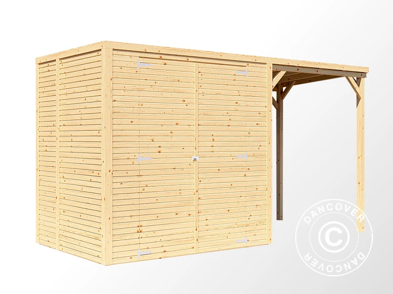 Holzschuppen mit Vordach, Bertilo Cubico 2Plus, 3,73x1,57x2,08m, 2,43m² + 3,37m², Natur - Image 4