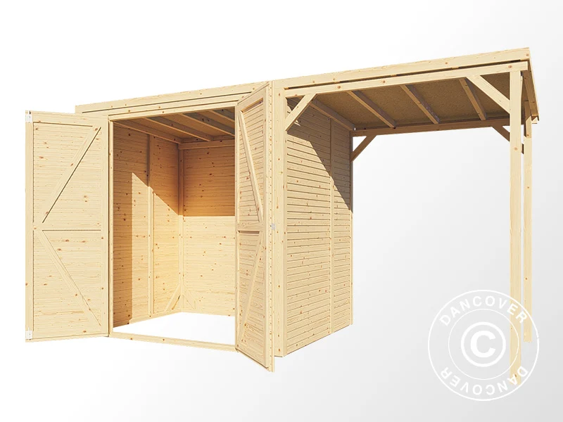 Holzschuppen mit Vordach, Bertilo Cubico 2Plus, 3,73x1,57x2,08m, 2,43m² + 3,37m², Natur - Image 5