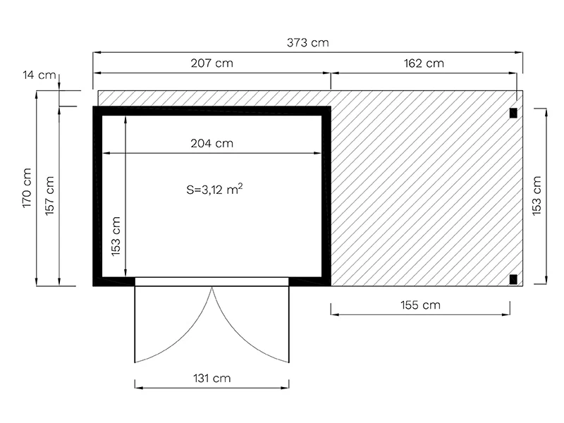 Holzschuppen mit Vordach, Bertilo Cubico 2Plus, 3,73x1,57x2,08m, 2,43m² + 3,37m², Natur - Image 7